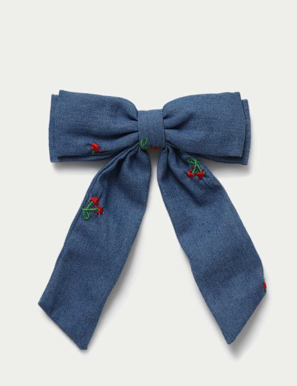M&S Girls Fruit Embroidered Denim Bow - Blue
