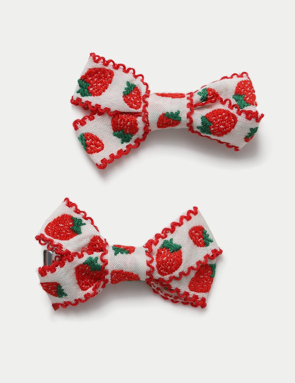 M&S Girls Strawberry Ribbon Bow Clips - Red