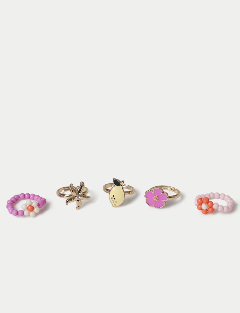 M&S Girls 5 Pack Fruit and Beaded Rings - Multi