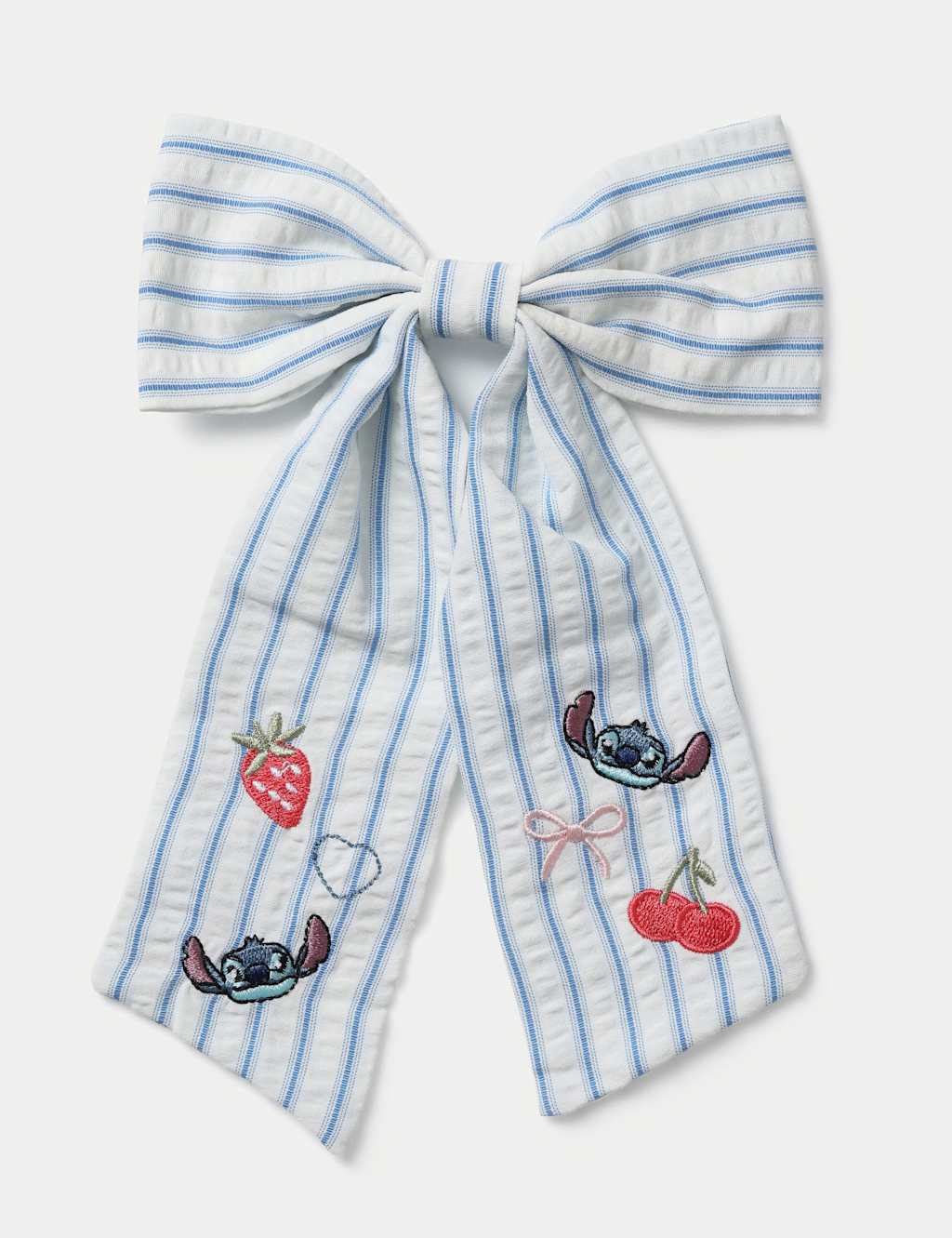 M&S Girls Lilo & Stitch Embroidered Stripe Bow - S-M - Blue Mix