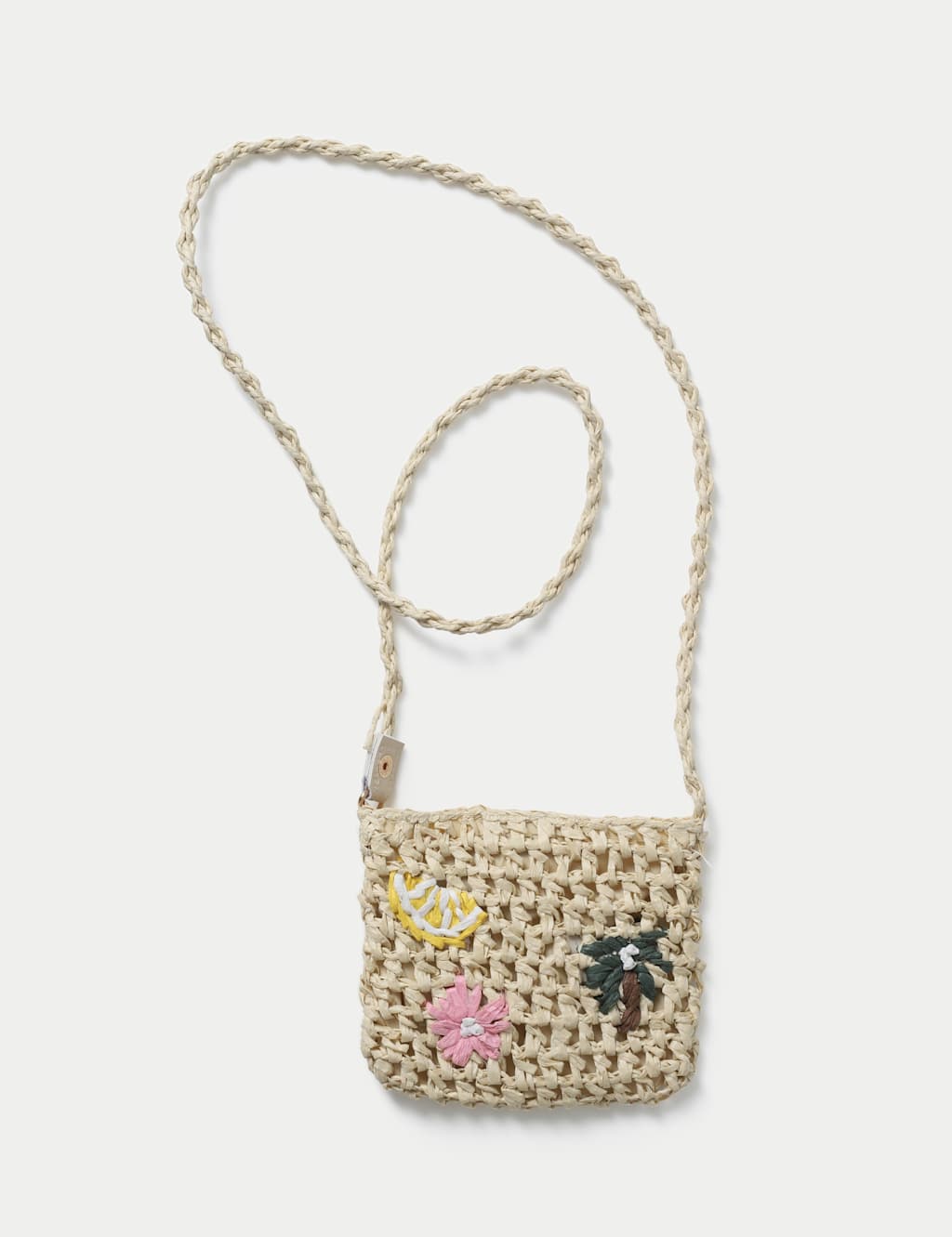 M&S Girls Embroidered Raffia Bag - Beige