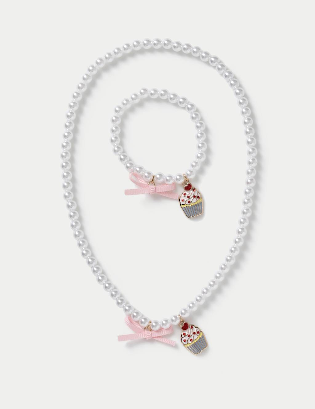 M&S Girls Pearl Cupcake Neck and Wristwear Pack - White Mix