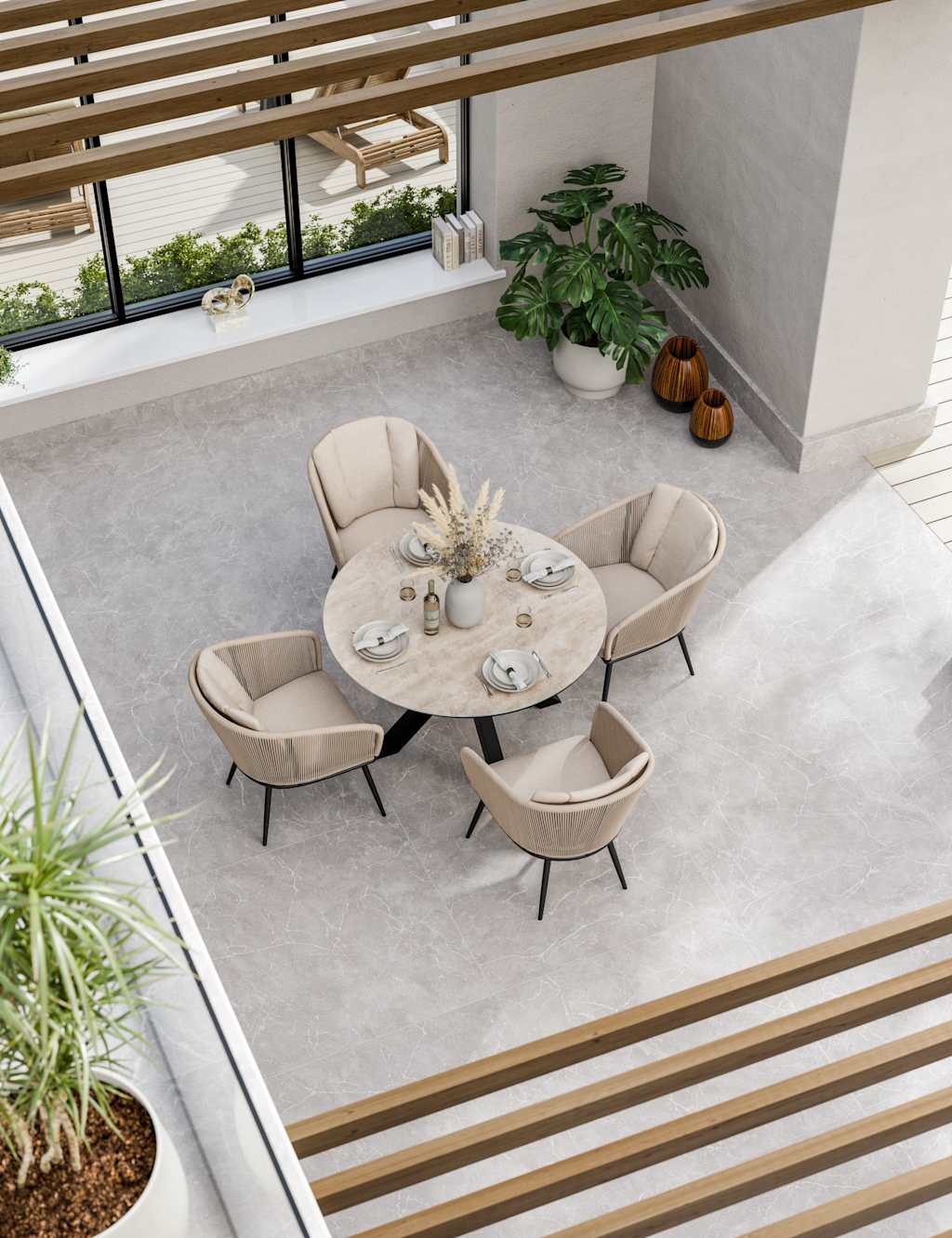 Royalcraft Bali 4 Seater Dining Set Beige Mix