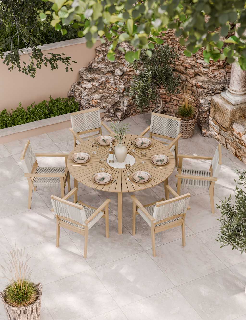 Royalcraft Roma 6 Seater Garden Table and Chairs Natural Mix