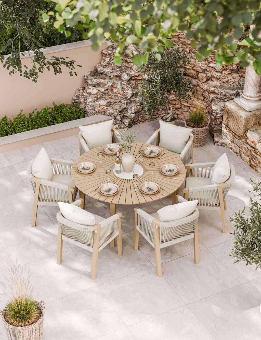 Royalcraft Roma 6 Seater Garden Table and Chairs Natural Mix
