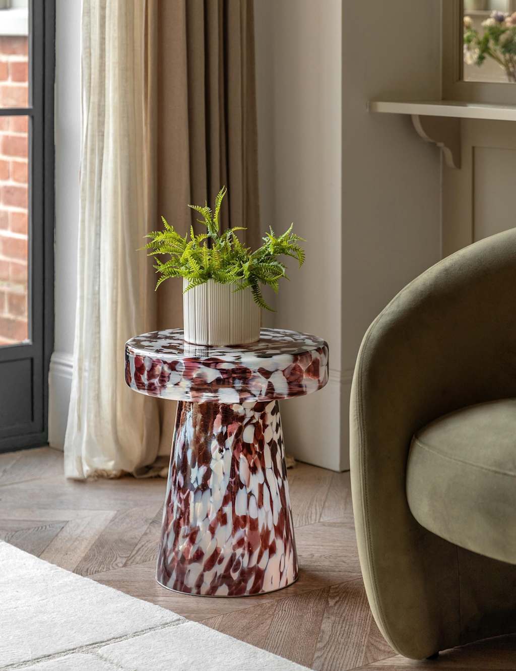 Gallery Direct Murano Leopard Glass Round Side Table - Brown Mix - Available at M&S