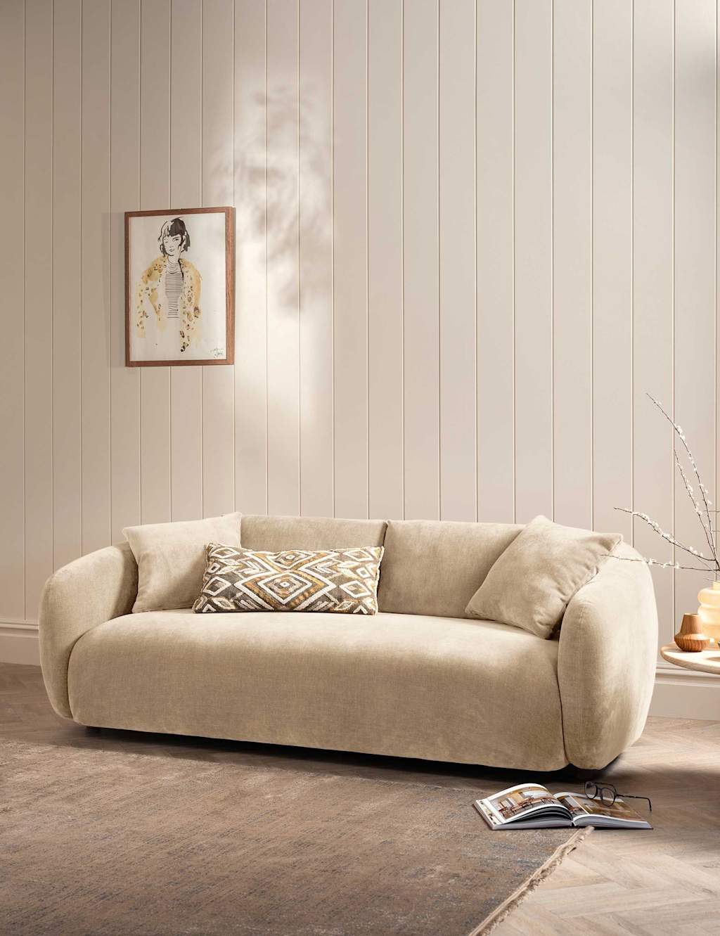 Barker And Stonehouse Cocoon Chenille 3 Seater Curved Sofa - Neutral - Available at M&S