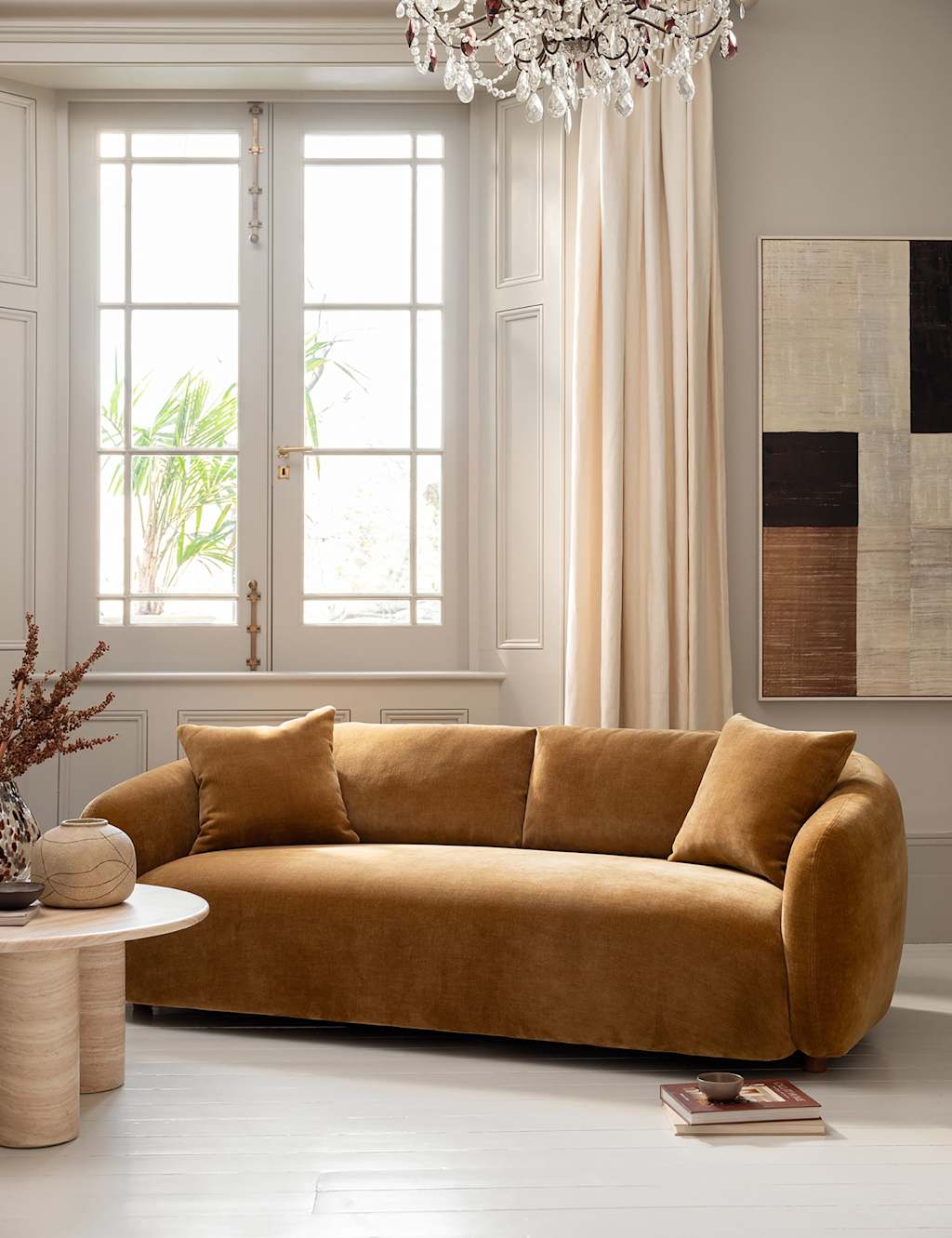 Barker And Stonehouse Cocoon Chenille 3 Seater Curved Sofa - Yellow - Available at M&S