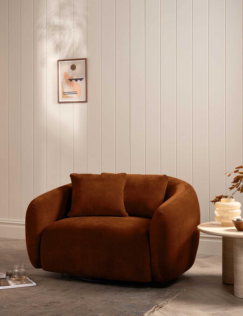 Barker And Stonehouse Cocoon Chenille Swivel Snuggle Chair - Brown - Available at M&S