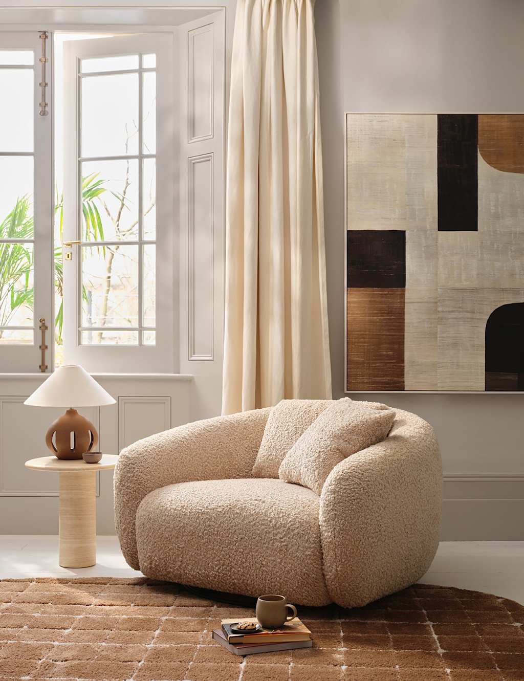 Barker And Stonehouse Cocoon Faux Sheepskin Swivel Snuggle Chair - Neutral - Available at M&S