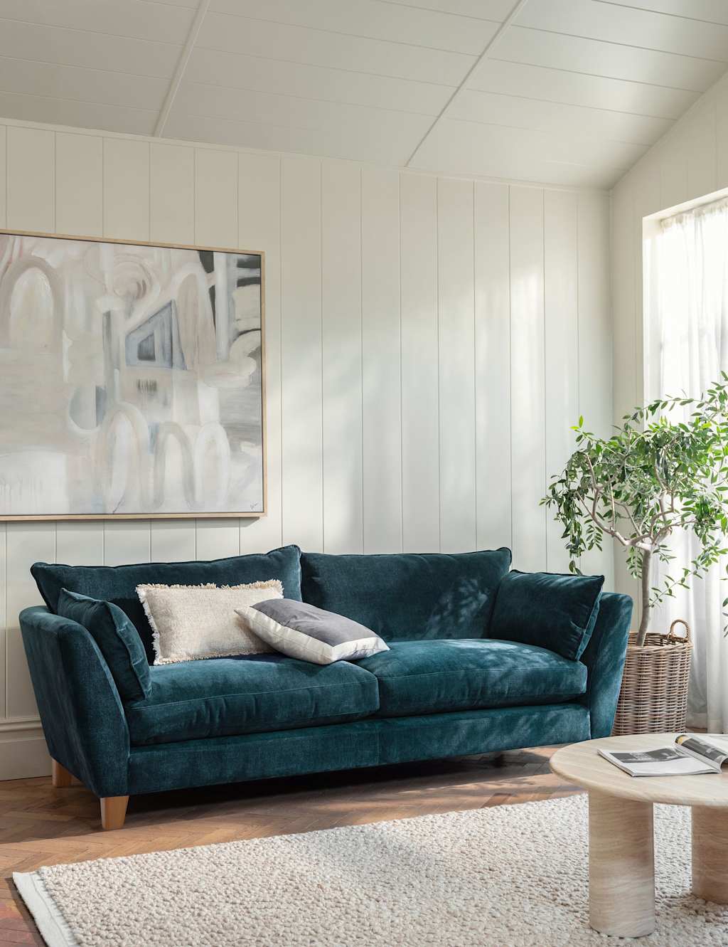 Barker And Stonehouse Irving Chenille Grand 4 Seater Sofa - Blue - Available at M&S