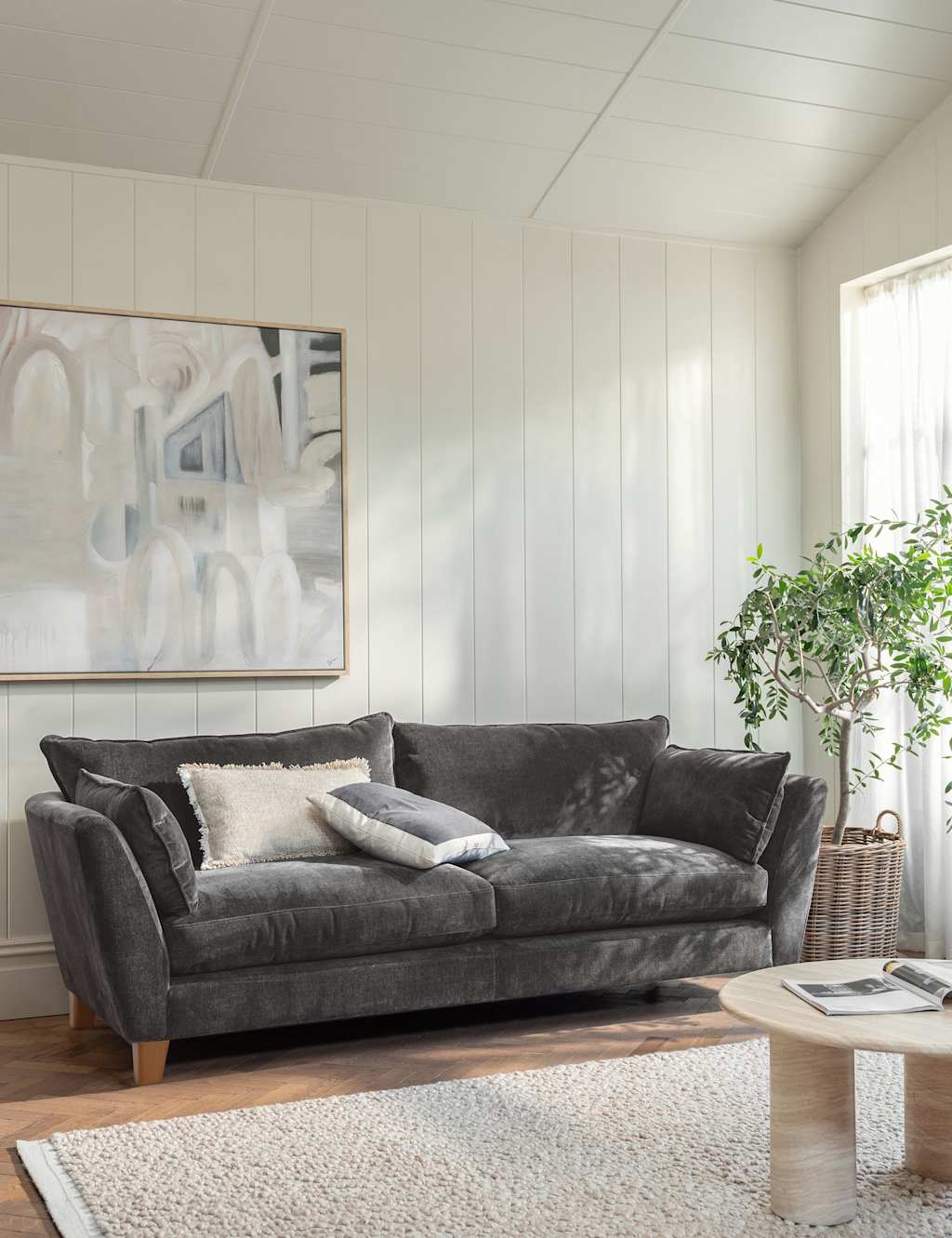 Barker And Stonehouse Irving Chenille Grand 4 Seater Sofa - Grey - Available at M&S