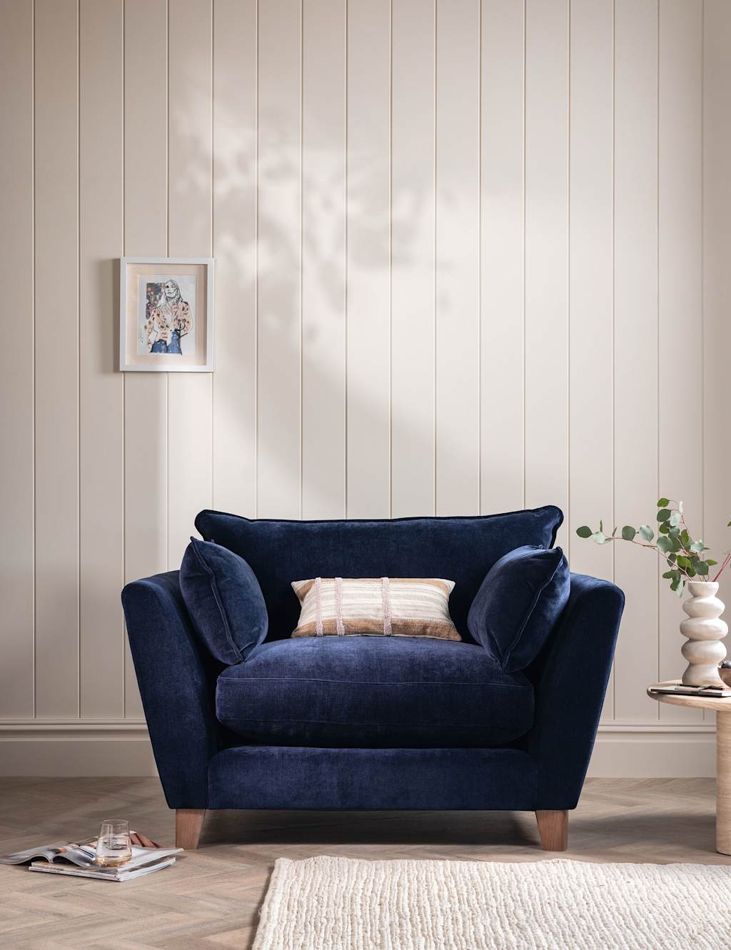 Barker And Stonehouse Irving Chenille Snuggle Chair - Navy - Available at M&S