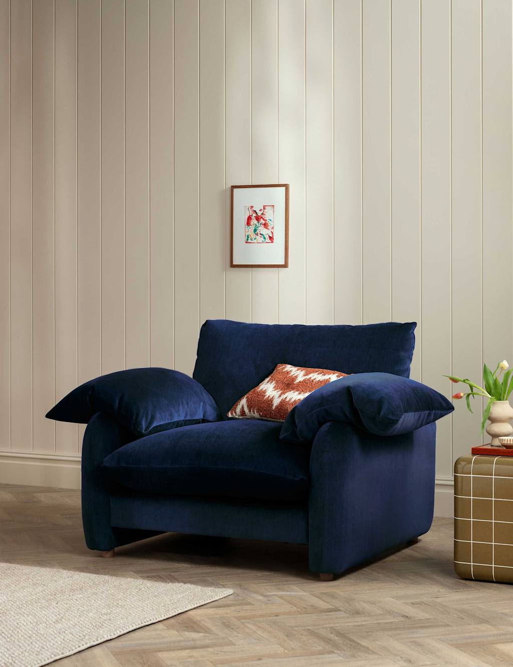 Barker And Stonehouse Orson Chenille Snuggle Chair - Navy - Available at M&S