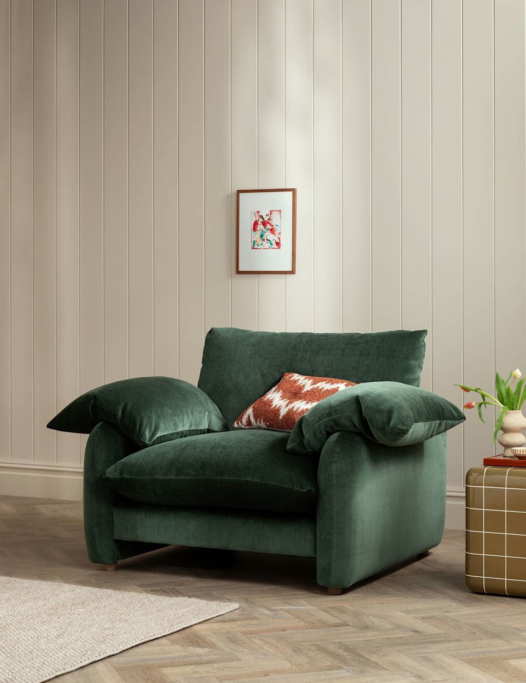 Barker And Stonehouse Orson Chenille Snuggle Chair - Dark Green - Available at M&S