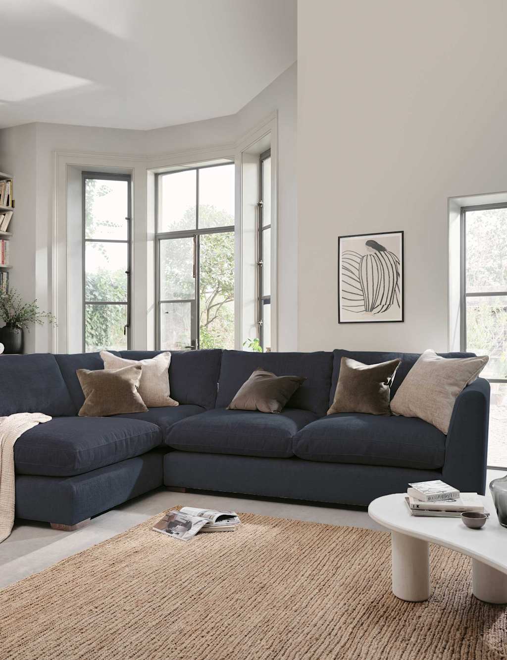 Barker And Stonehouse Palmer Textured Chenille Left Hand Corner Sofa - Navy - Available at M&S