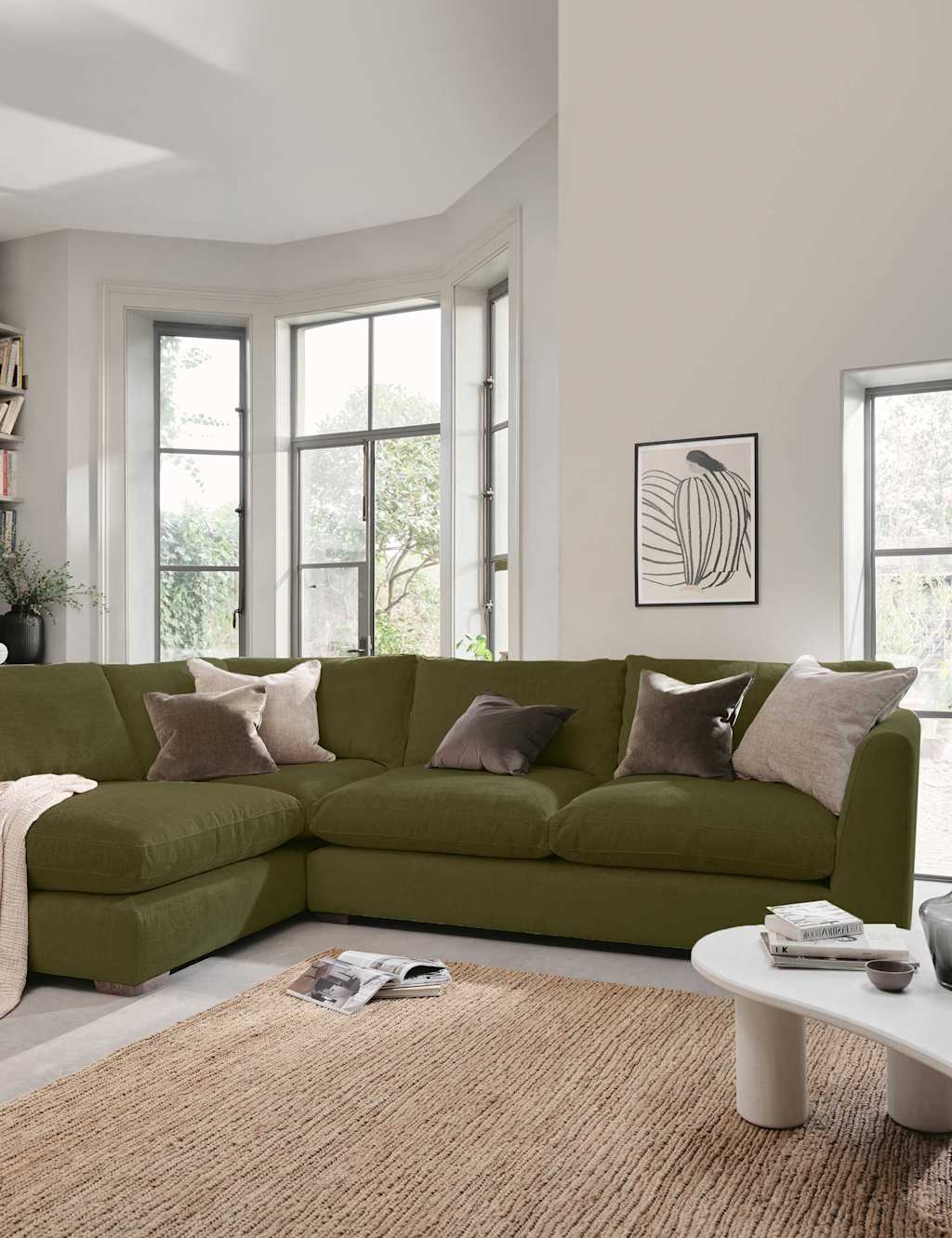 Barker And Stonehouse Palmer Textured Chenille Left Hand Corner Sofa - Green - Available at M&S