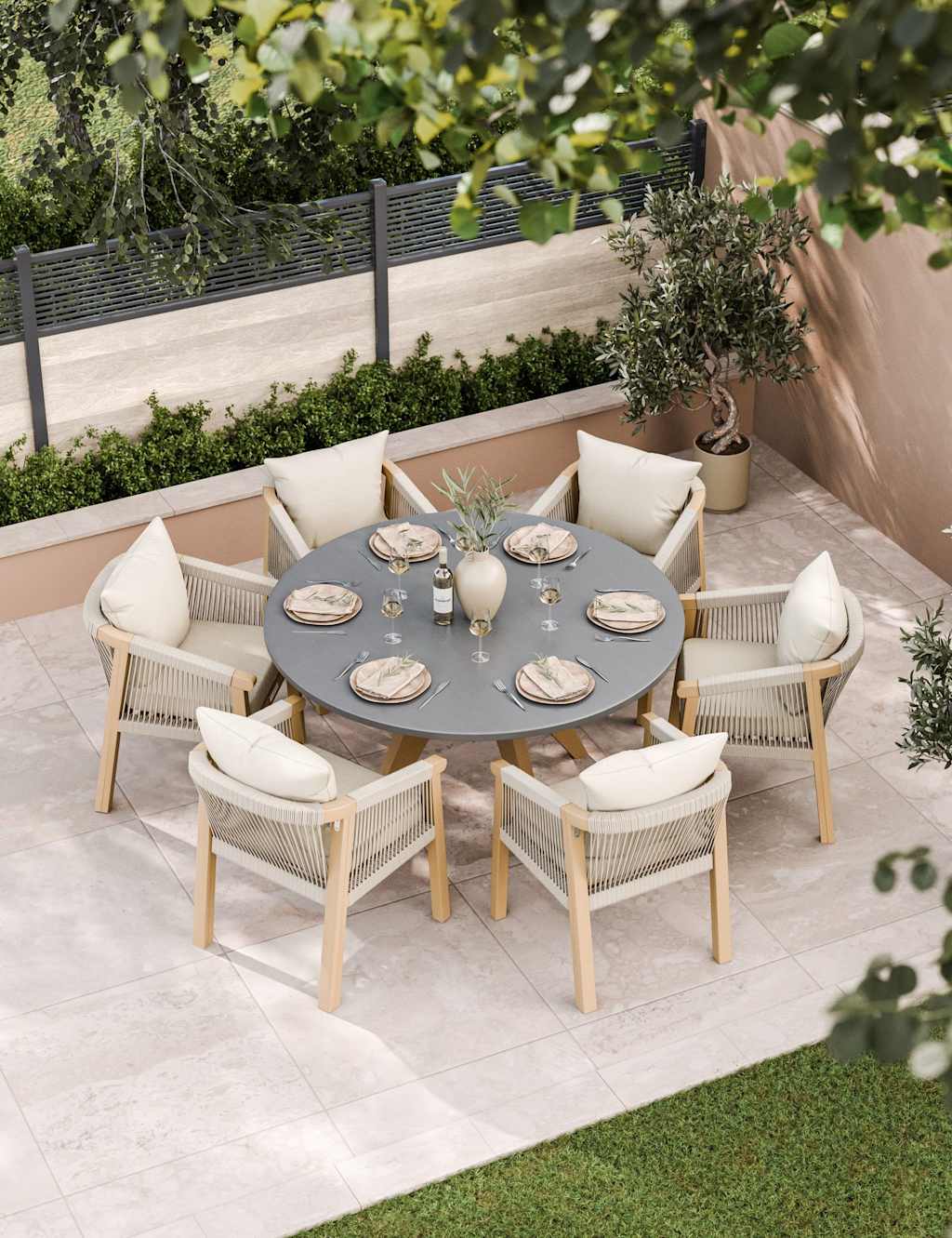 Royalcraft Luna 6 Seater Dining Table with Roma Chairs Cream Mix