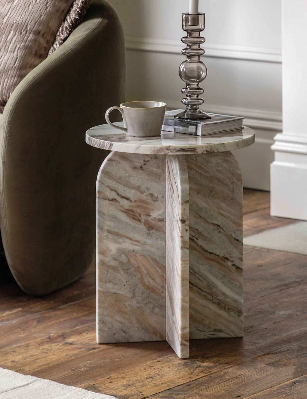 Gallery Direct Amalfi Marble Side Table - Beige Mix - Available at M&S