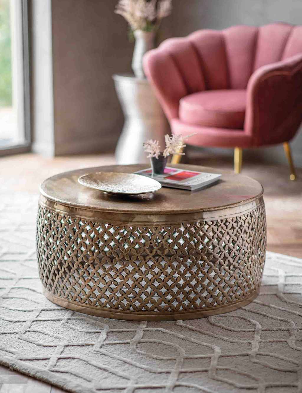 Gallery Direct Khalasar Round Metal Latticed Coffee Table - Gold - Available at M&S