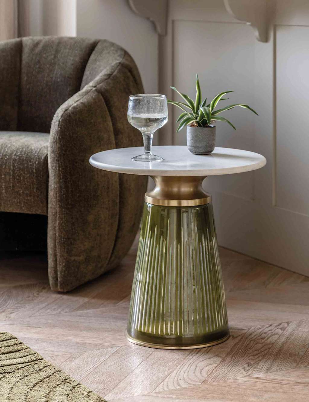 Gallery Direct Seville Marble and Glass Side Table - Dark Green - Available at M&S