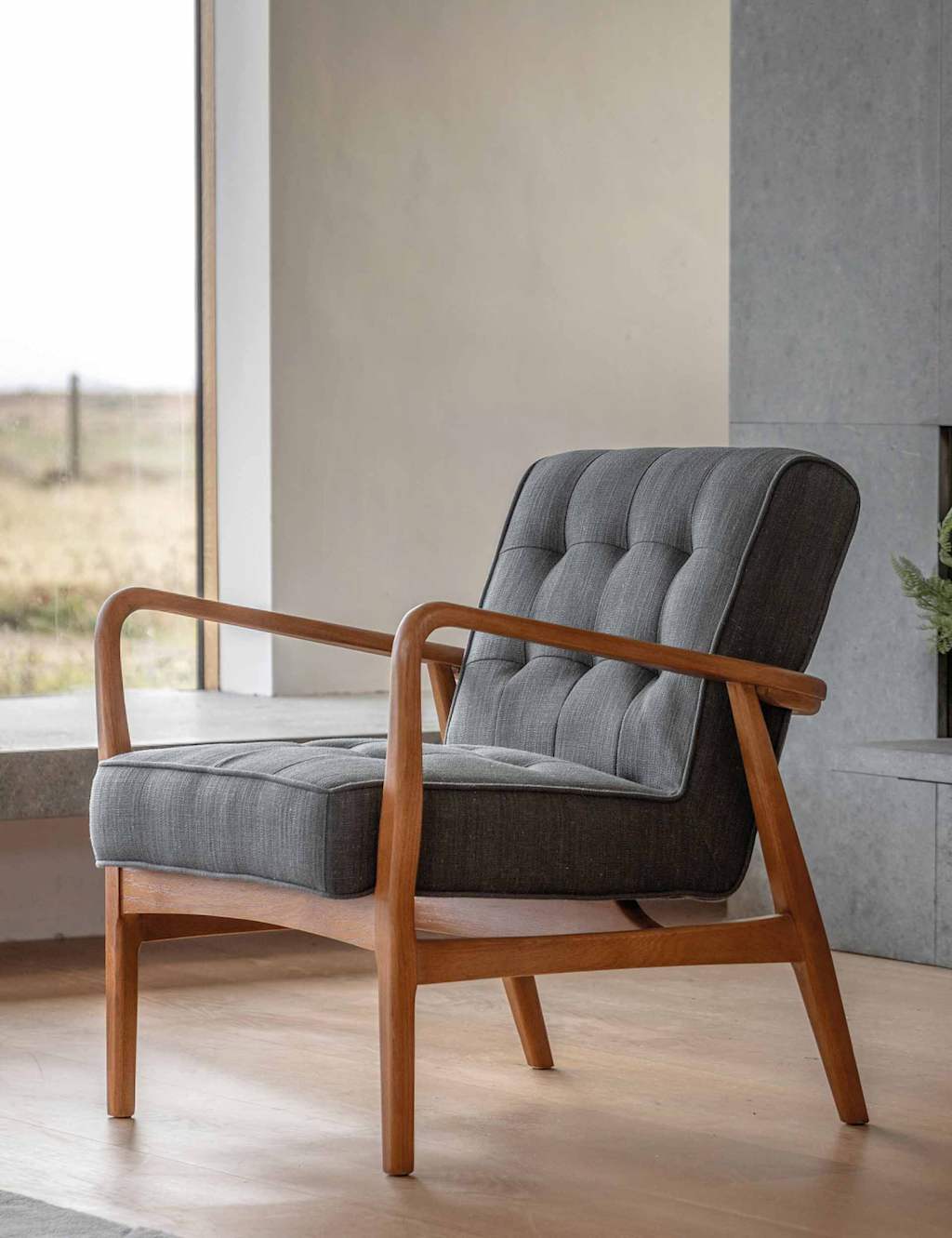 Gallery Direct Humber Oak Linen Armchair - Dark Grey - Available at M&S