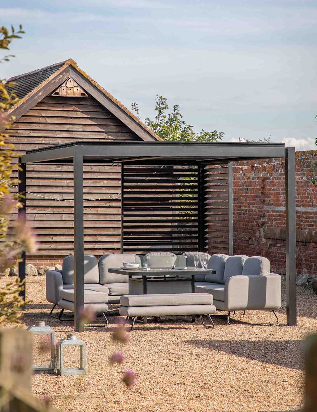 Gallery Direct Messina Slatted Metal Rectangular Pergola - Black - Available at M&S
