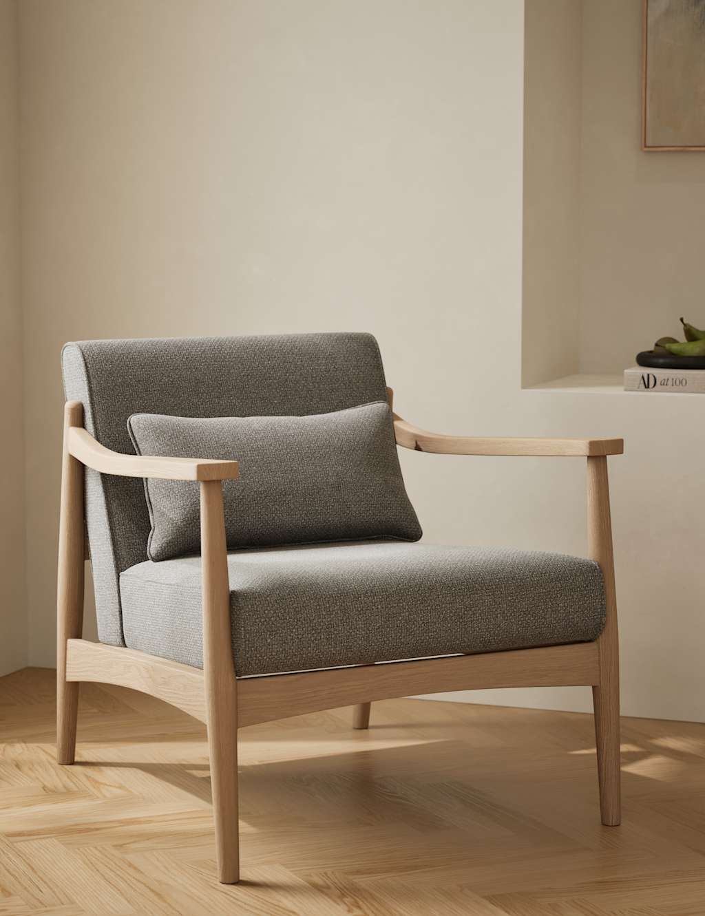Gallery Direct Sherwood Light Oak Chenille Accent Chair - Grey - Available at M&S