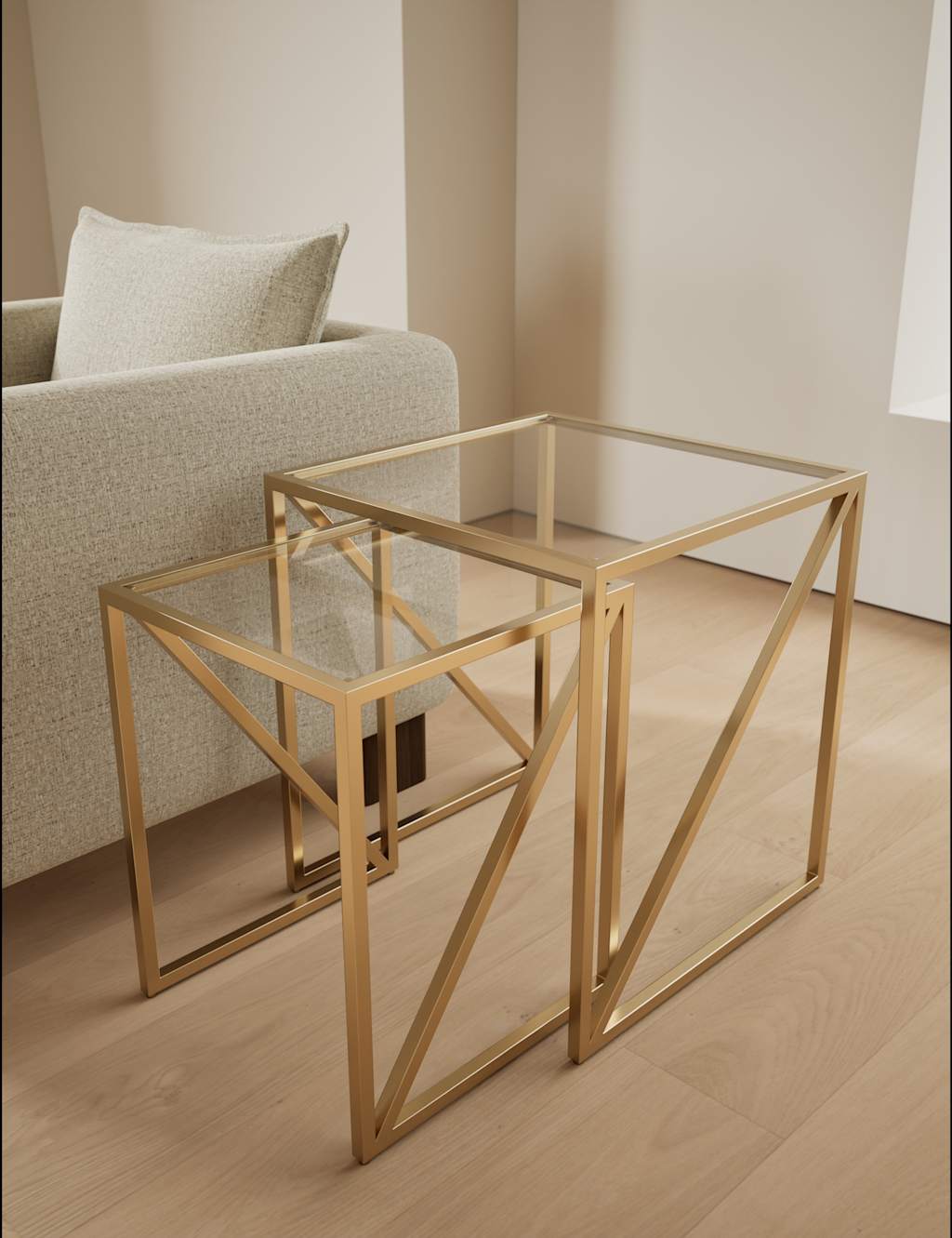 Gallery Direct Milan Metal & Glass Nest of Tables - Antique Brass - Available at M&S
