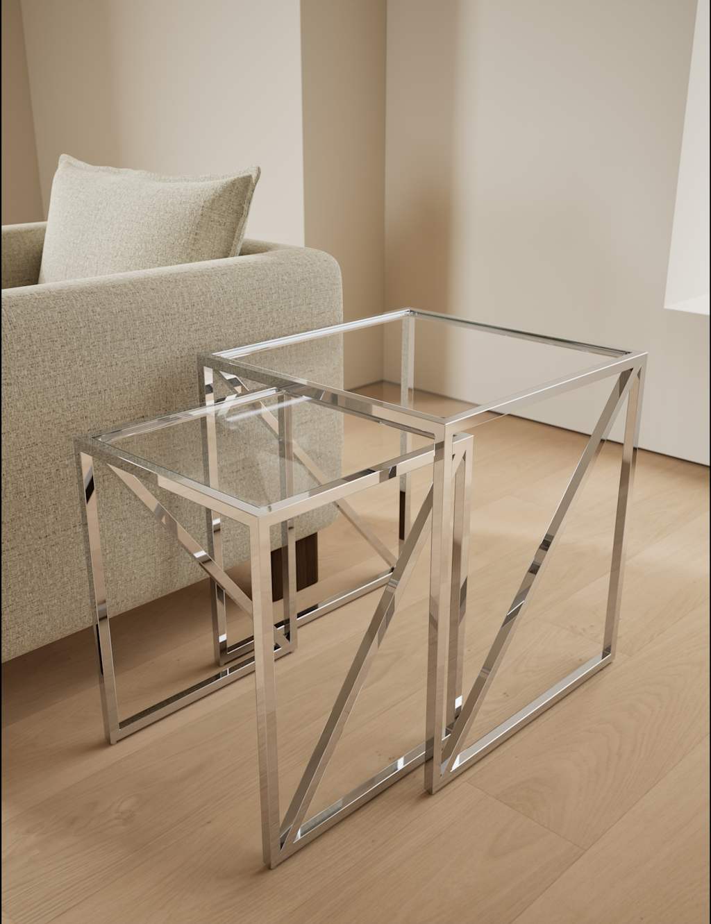 Gallery Direct Milan Metal & Glass Nest of Tables - Silver - Available at M&S