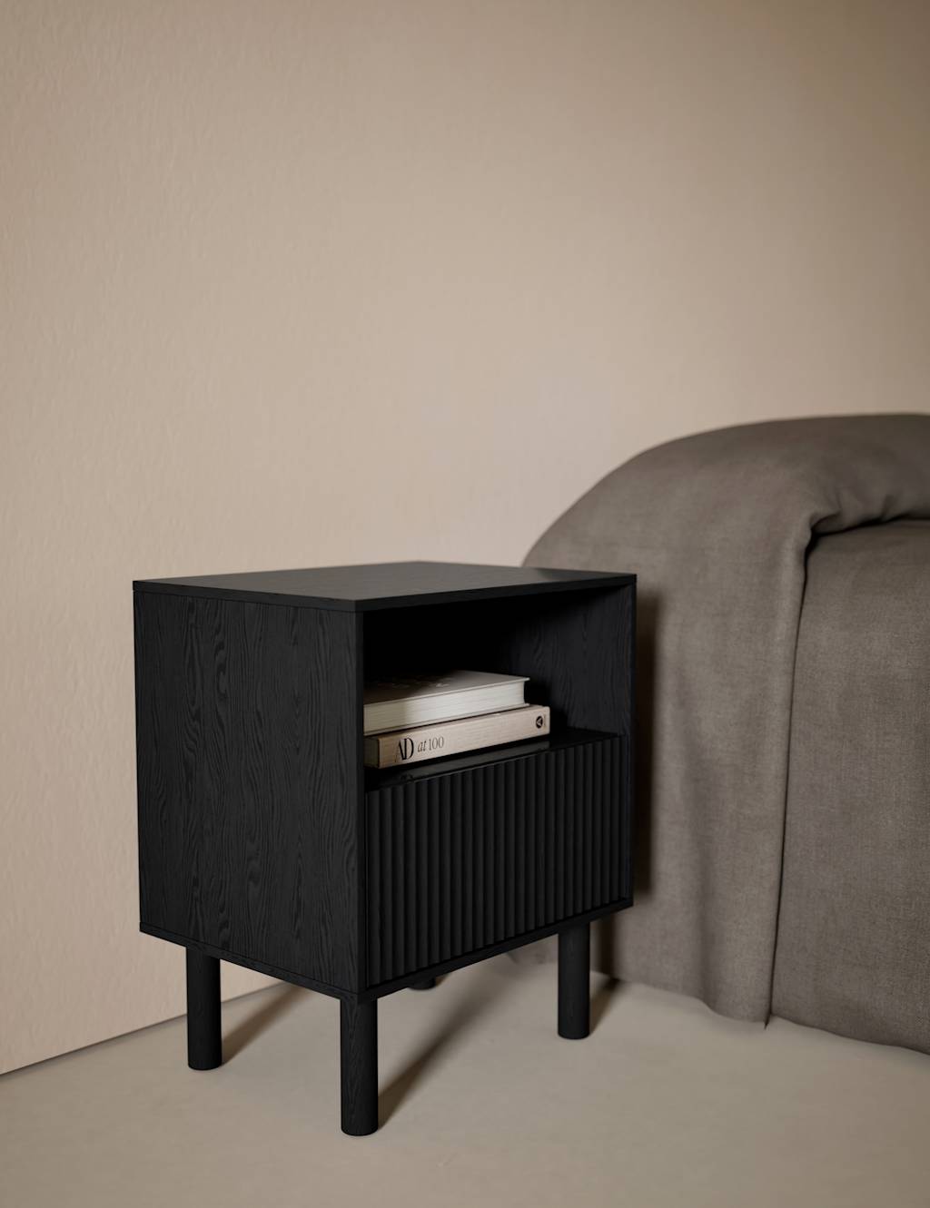 Gallery Direct Fluted Bedside Table - Black - Available at M&S