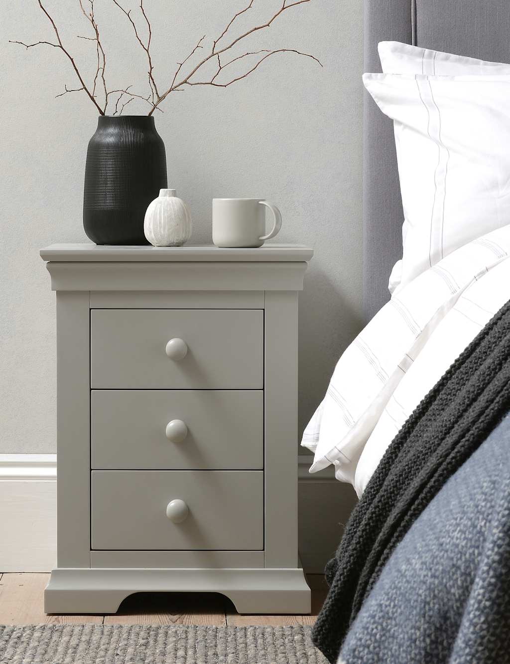 Cotswold Company Chantilly 3 Drawer Bedside Table - Grey - Available at M&S