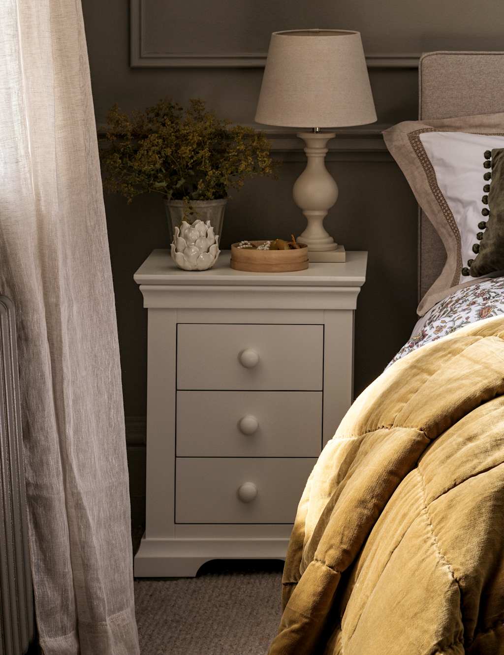 Cotswold Company Chantilly 3 Drawer Bedside Table - White - Available at M&S