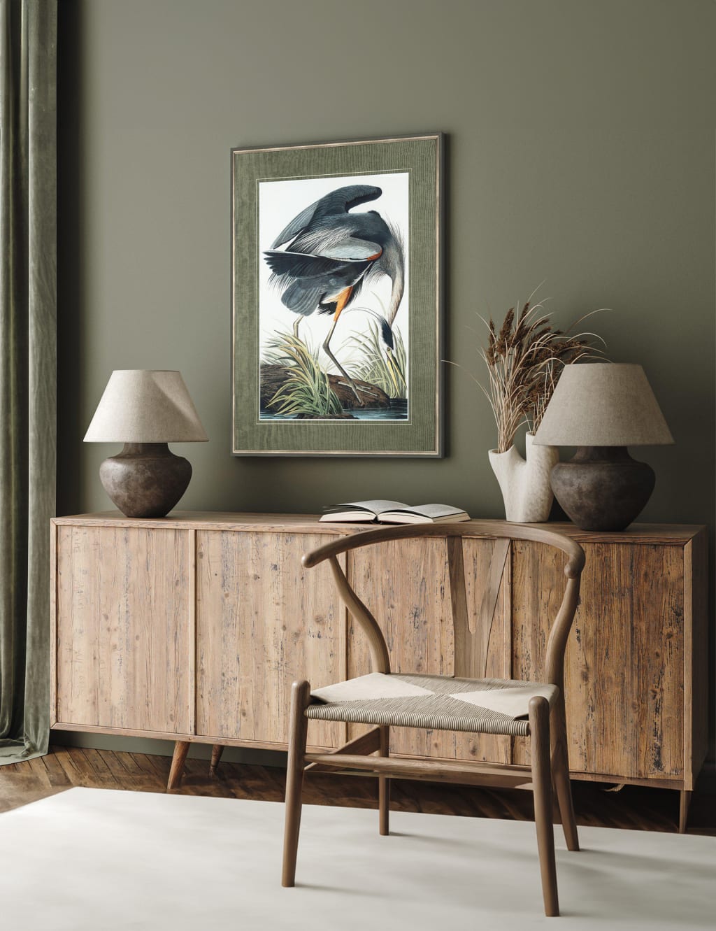 Vintage Blue Heron Framed Art