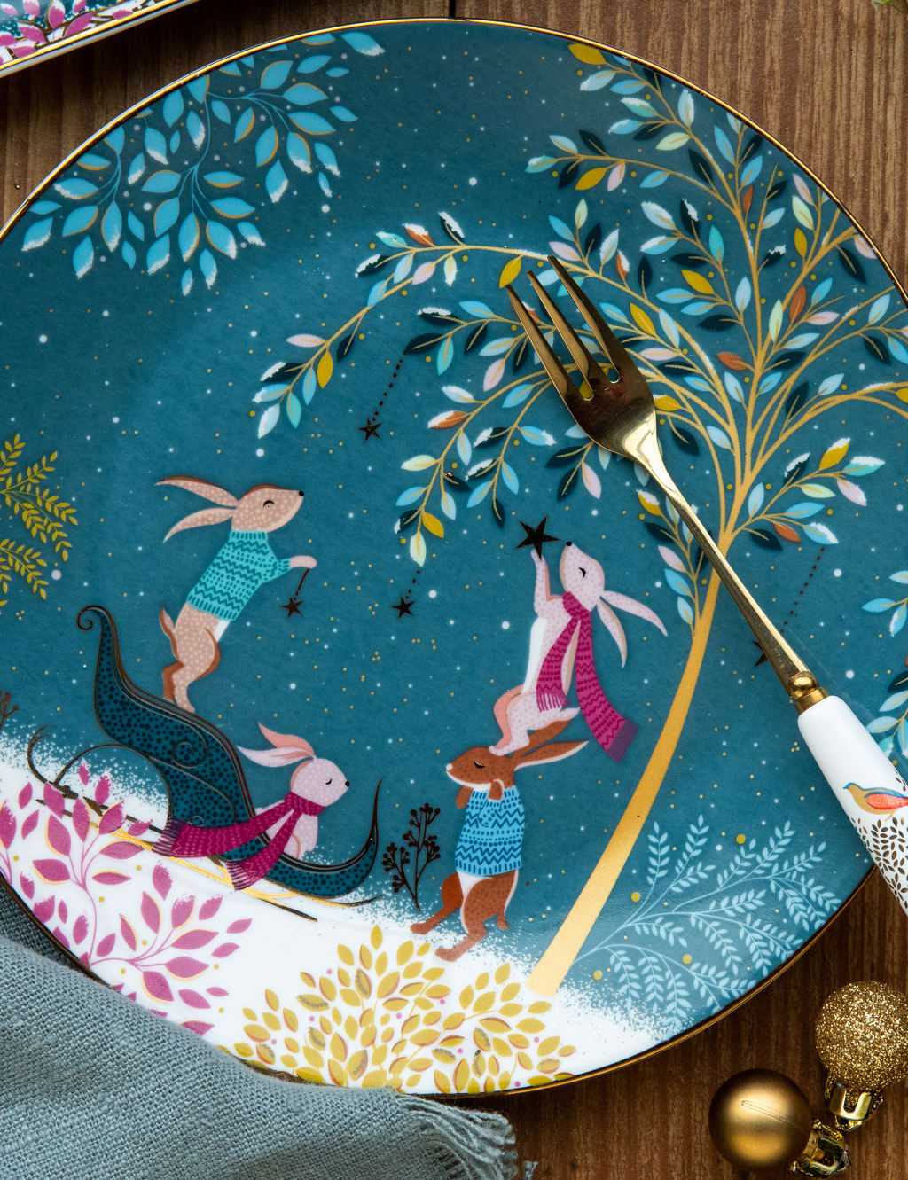 Sara Miller Set of 4 Woodland Tales Side Plates Multi