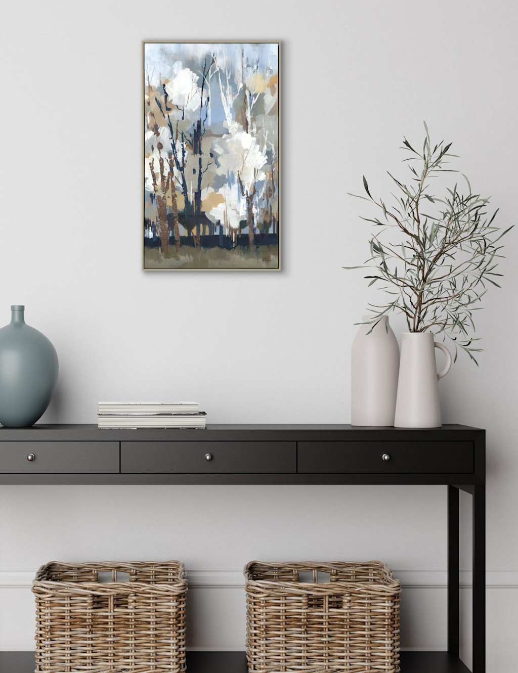 Gallery Home Silversong Birch Rectangle Framed Canvas - Blue Mix - Available at M&S