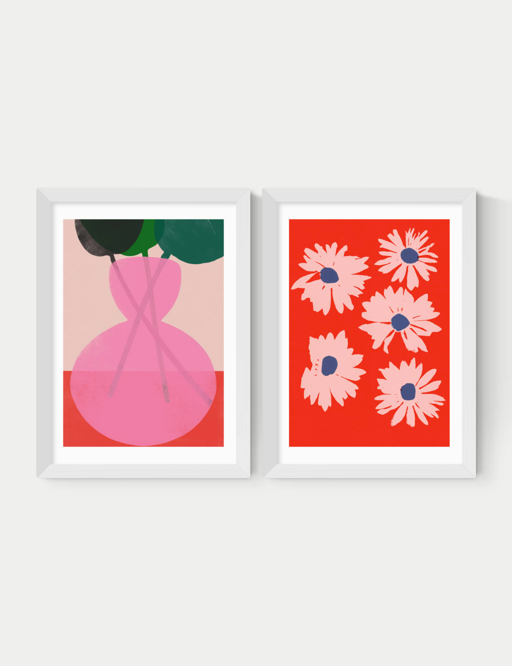 Red & Pink Floral Twin Set Framed Art