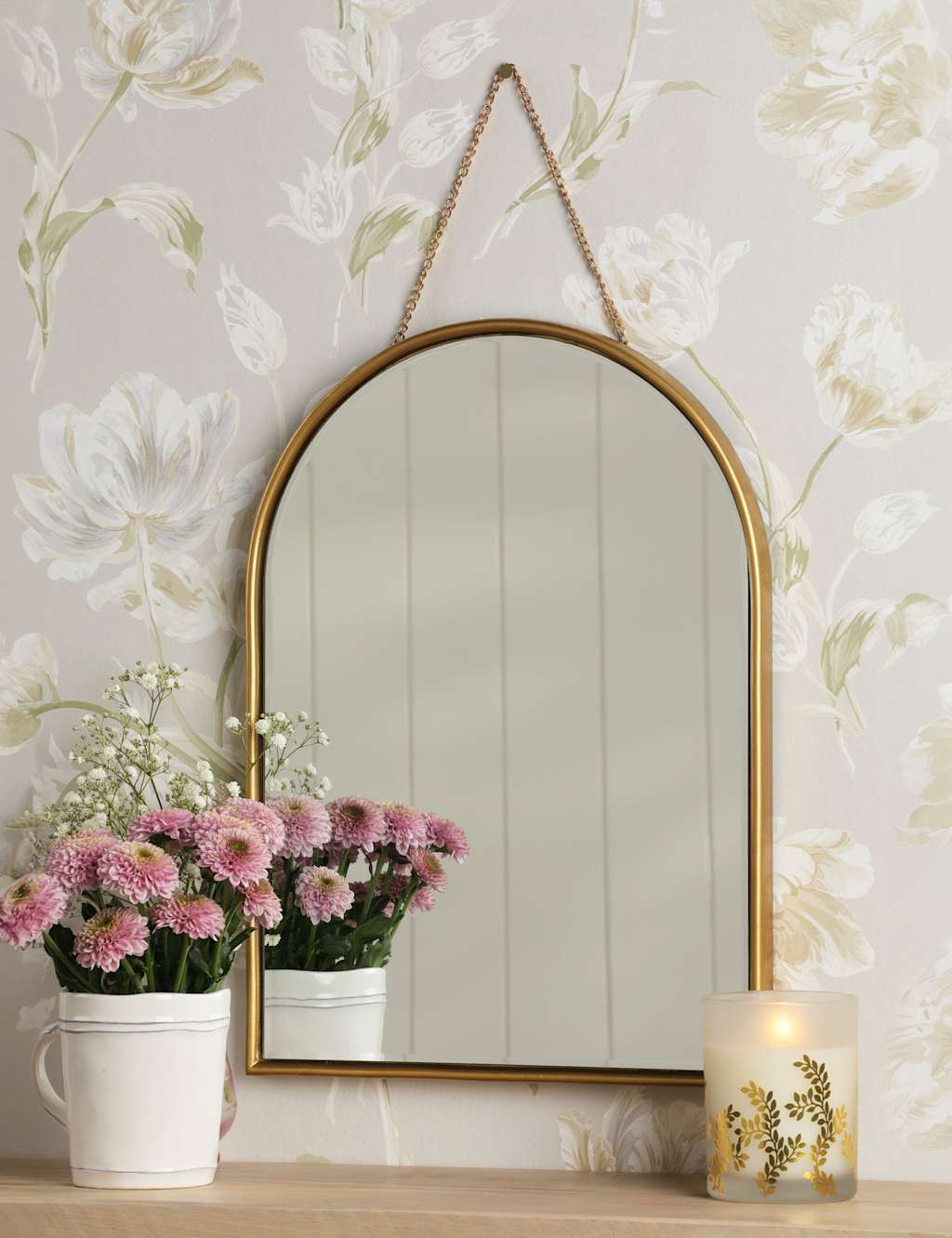 Laura Ashley Roughton Small Arch Hanging Wall Mirror - Polished Brass - Available at M&S