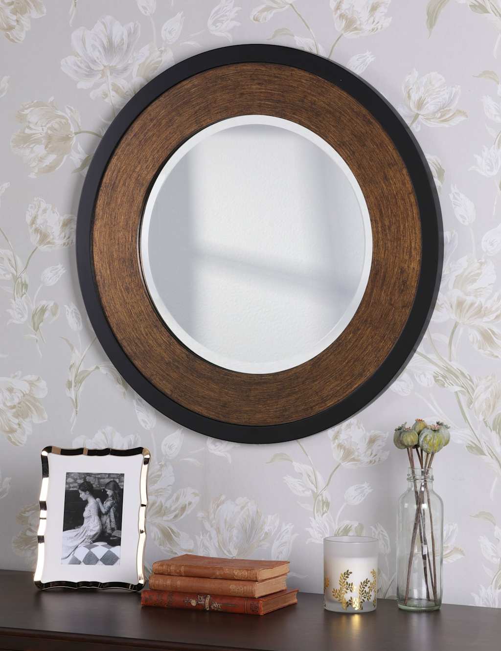 Laura Ashley Cara Wooden Round Wall Mirror - Brown - Available at M&S