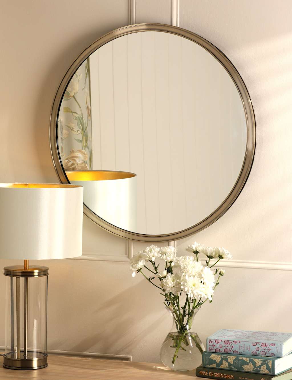 Laura Ashley Harrington Medium Round Wall Mirror - Antique Brass - Available at M&S