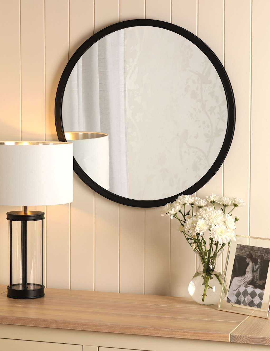 Laura Ashley Harrington Medium Round Wall Mirror - Black - Available at M&S
