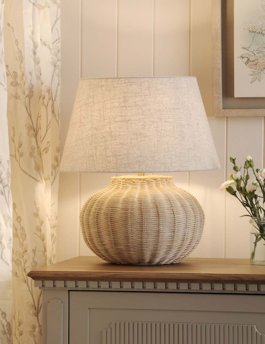 Laura Ashley Fernhill Rattan Large Table Lamp - Cream - Available at M&S