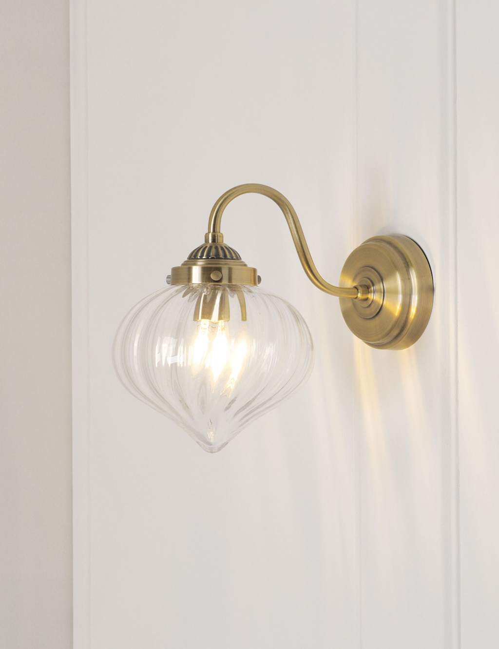 Laura Ashley Whitham Fluted Glass Wall Light - Antique Brass - Available at M&S