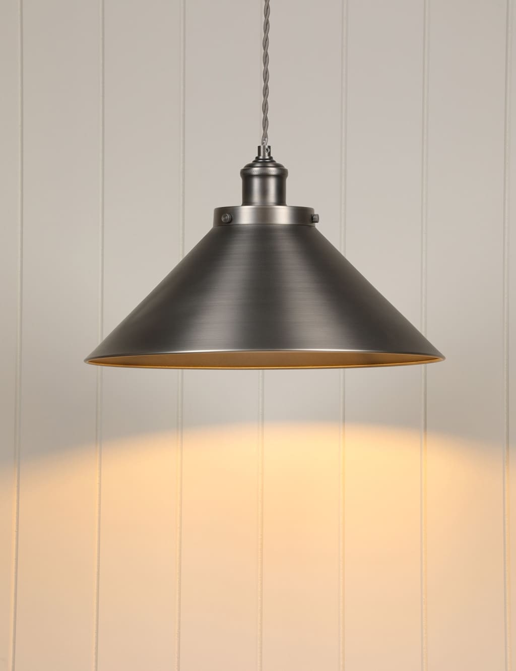 Laura Ashley Rufus Metal Cone Pendant Light - Silver - Available at M&S