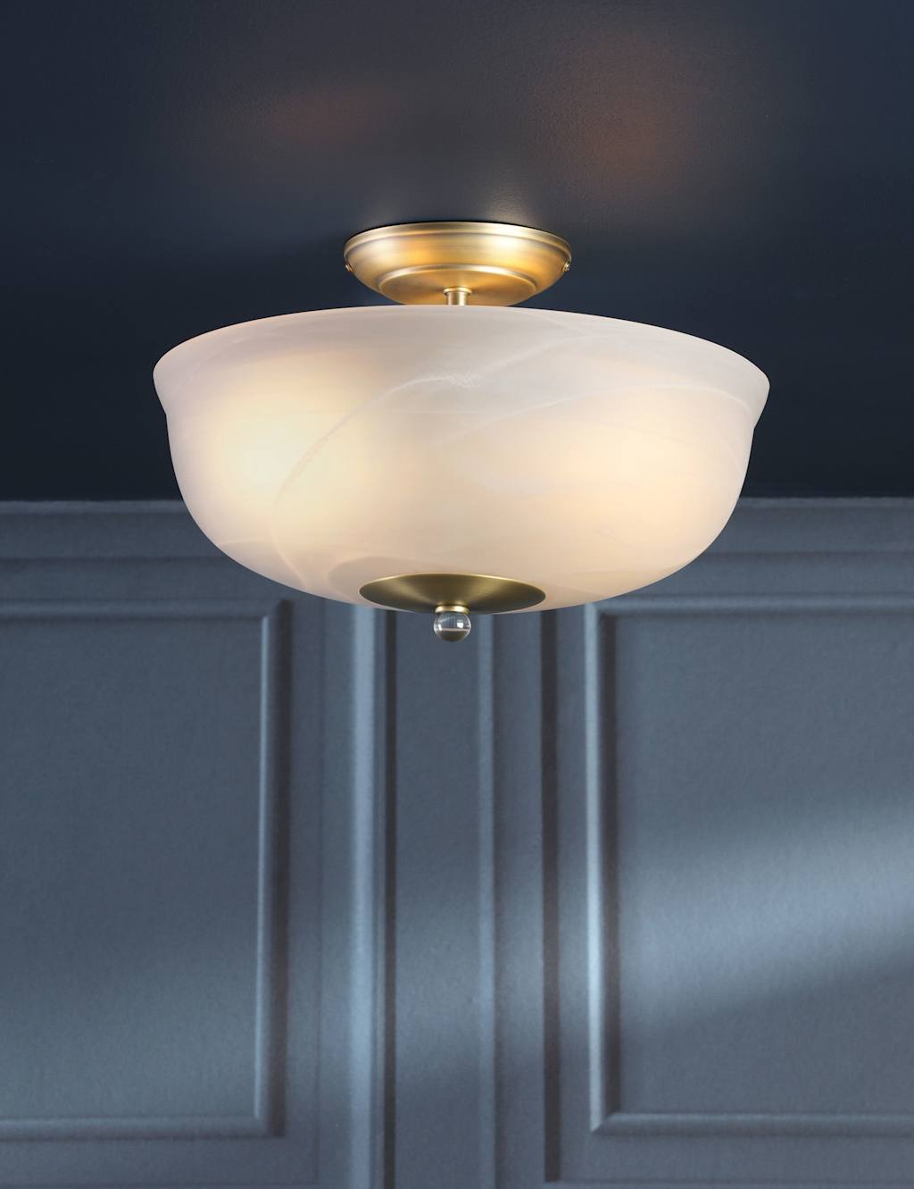 Laura Ashley Cossington Glass Semi Flush Ceiling Light - Antique Brass - Available at M&S
