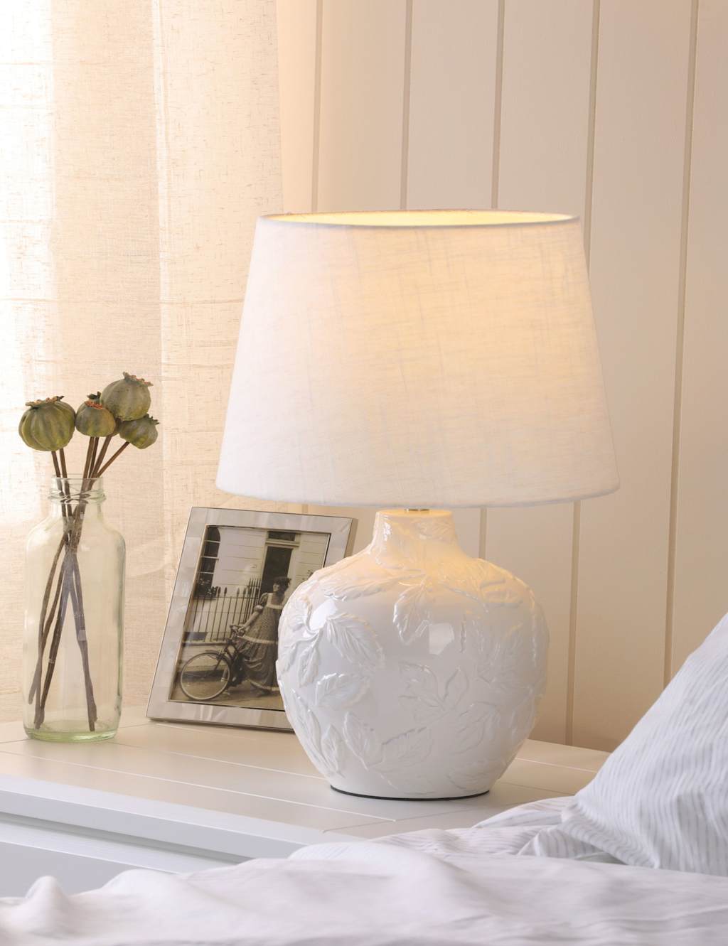 Laura Ashley Redhall Ceramic Leaf Table Lamp - Silver - Available at M&S
