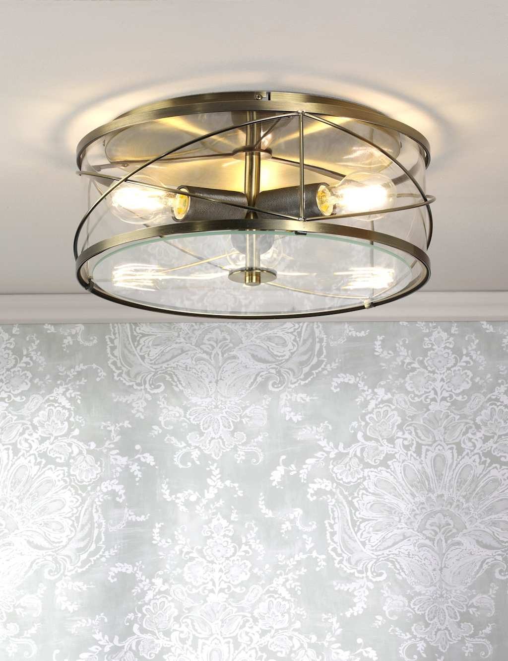 Laura Ashley Beckworth 3 Light Flush Ceiling Light - Antique Brass - Available at M&S
