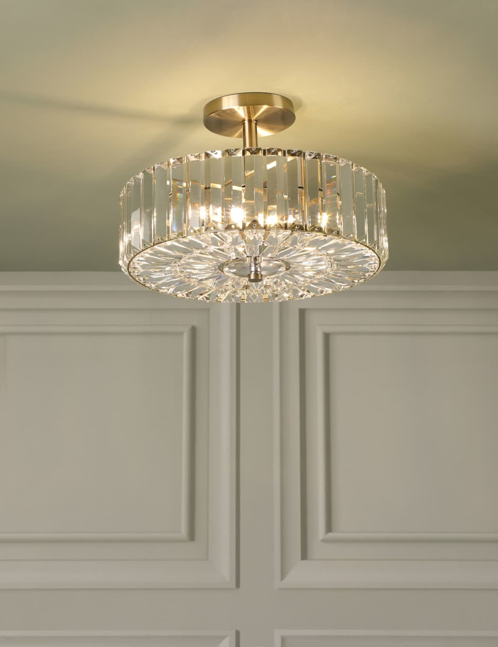 Laura Ashley Fernhurst Crystal Semi Flush Ceiling Light - Antique Brass - Available at M&S