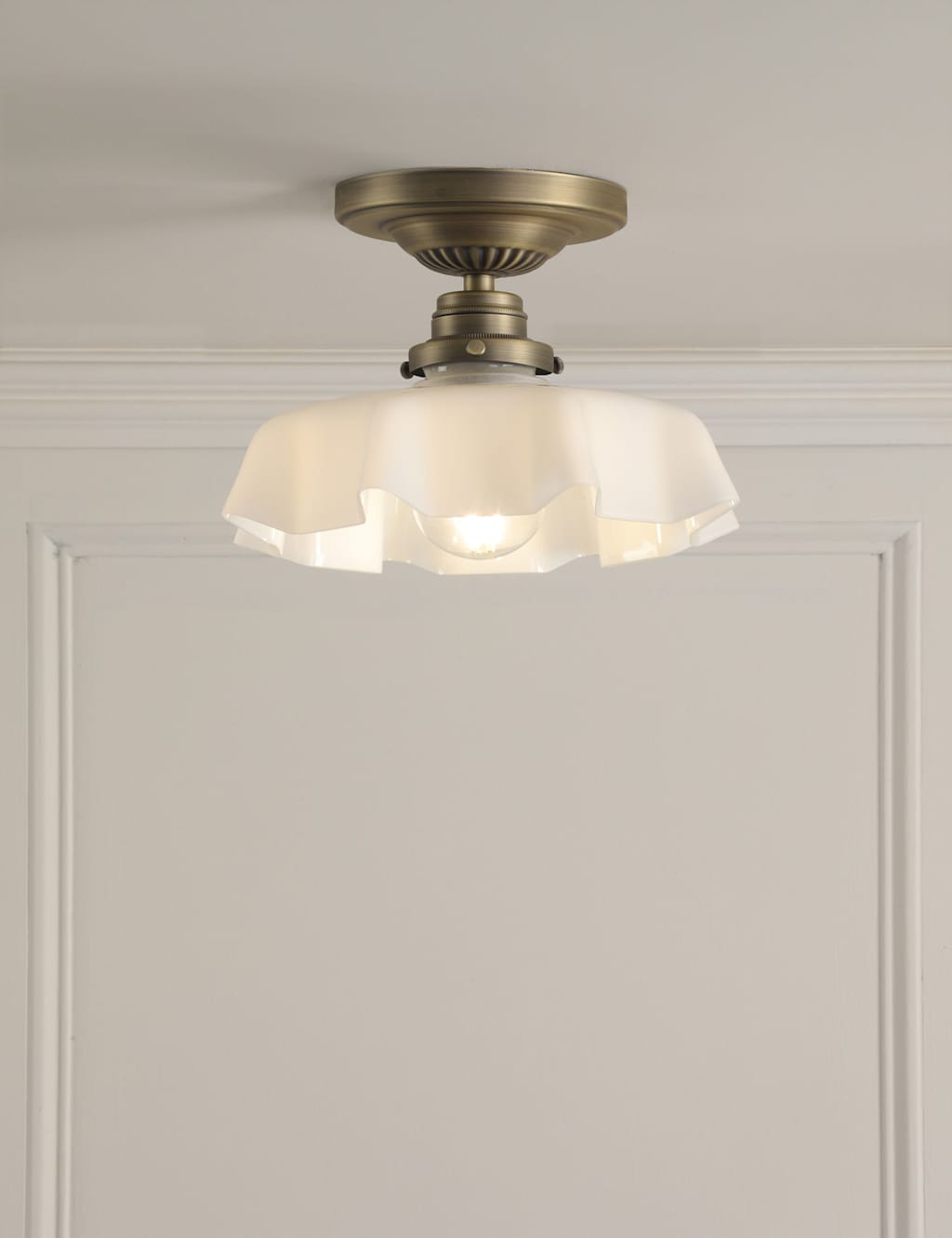 Laura Ashley Banham Glass Semi Flush Ceiling Light - Antique Brass - Available at M&S