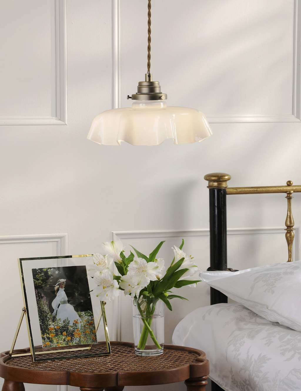 Laura Ashley Banham Fluted Glass Pendant Light - Antique Brass - Available at M&S